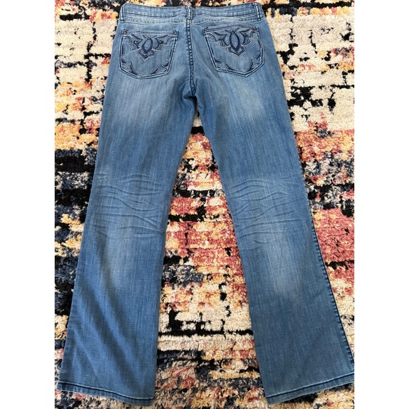 Rock 47 By Wrangler Denim - Rock 47 by Wrangler Womens Ultra Low Rise Bootcut Jeans Blue Embroidered 33x31